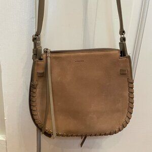 All Saints Mori Suede Crossbody in Taupe